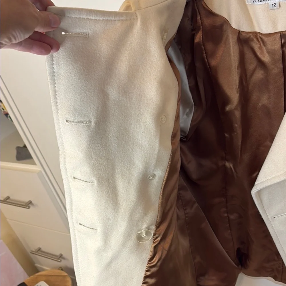 LAST CALL! Calvin Klein Cream Wool Peacoat with Tailored Silhouette - Picture 9 of 14